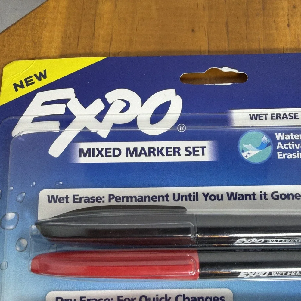 Expo 4ct‎ Fine Mixed 2 Dry / 2 Wet Erase Marker Black/Red, NEW